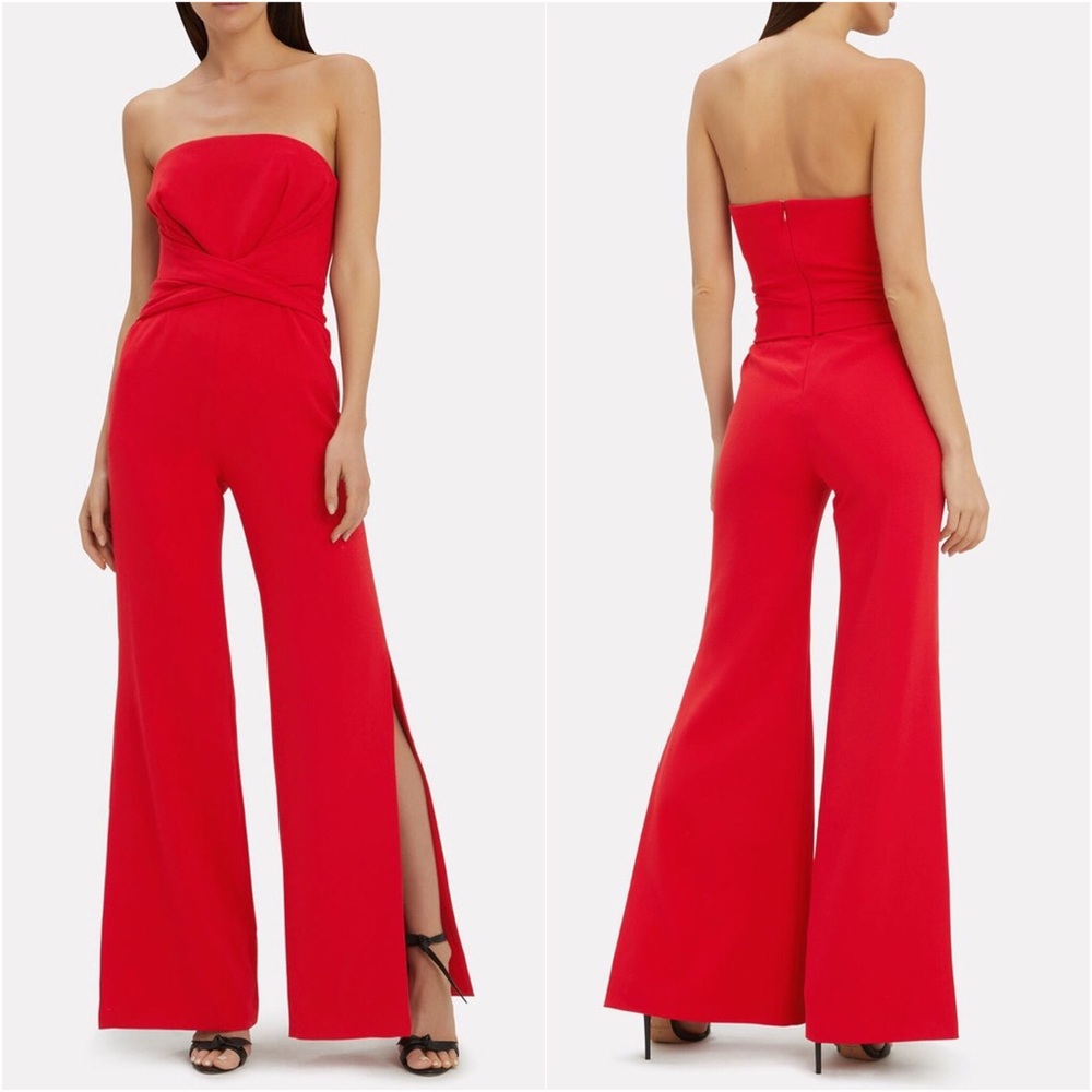 Jonathan Simkhai Red Strapless Wide Leg Jumpsuit 4